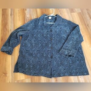 Sag Harbor Sz 20W Blue Black Paisley Jacquard Tapestry Jacket Coat Lagenlook